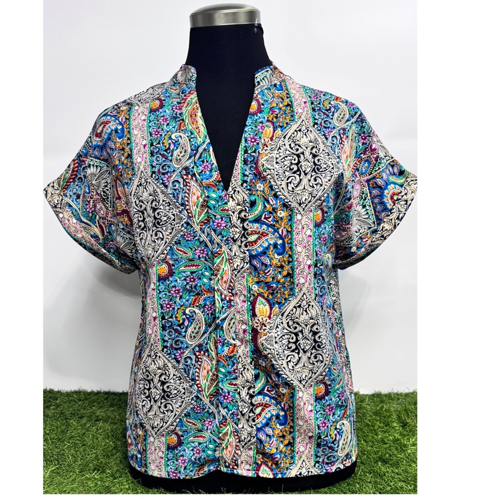 SHEIN Paisley V-Neck Blouse Womens Large Multicolor Excellent